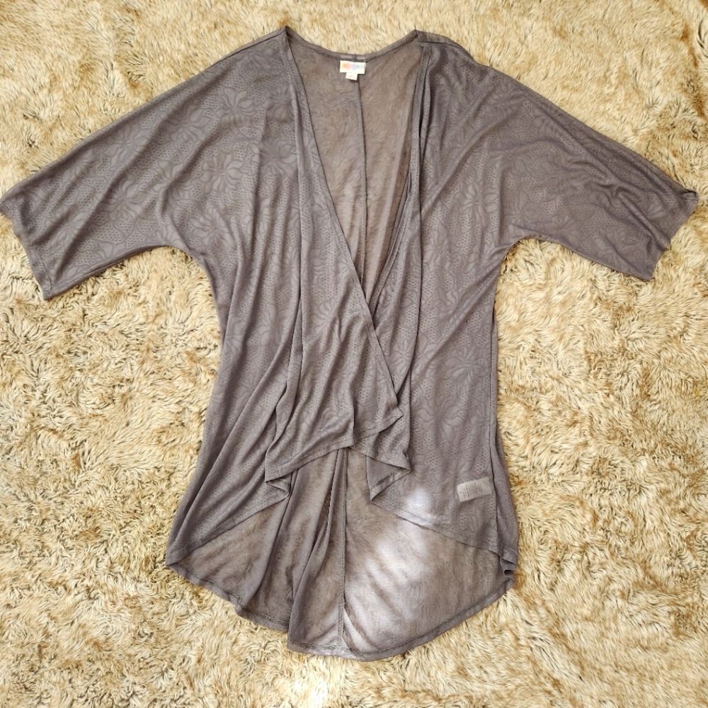 Lularoe Lindsay Kimono‎ Sheer Gray with Floral Pattern Oversized Fit Size Small